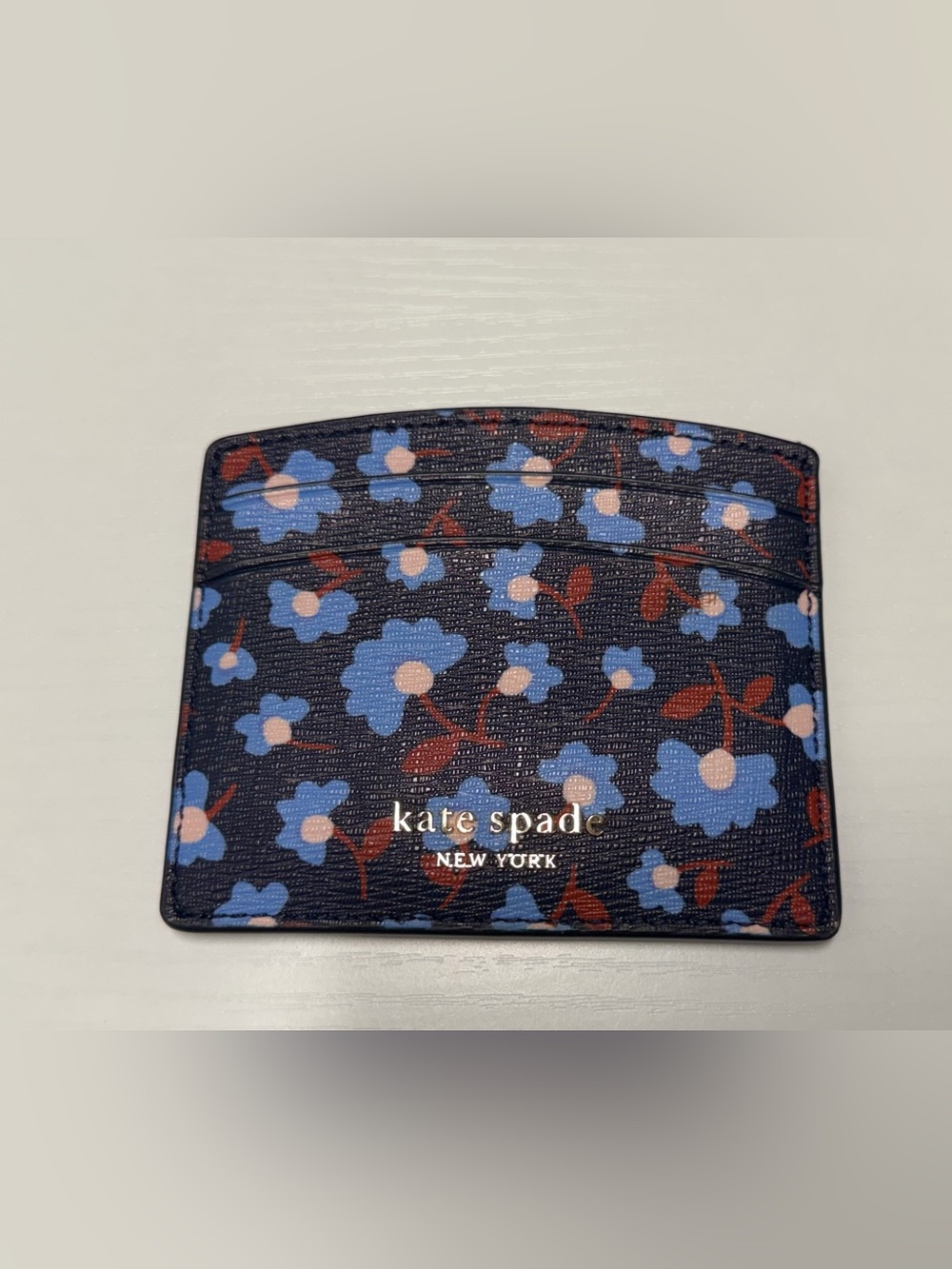 Kate Spade Navy Blue Floral Slim Card Holder